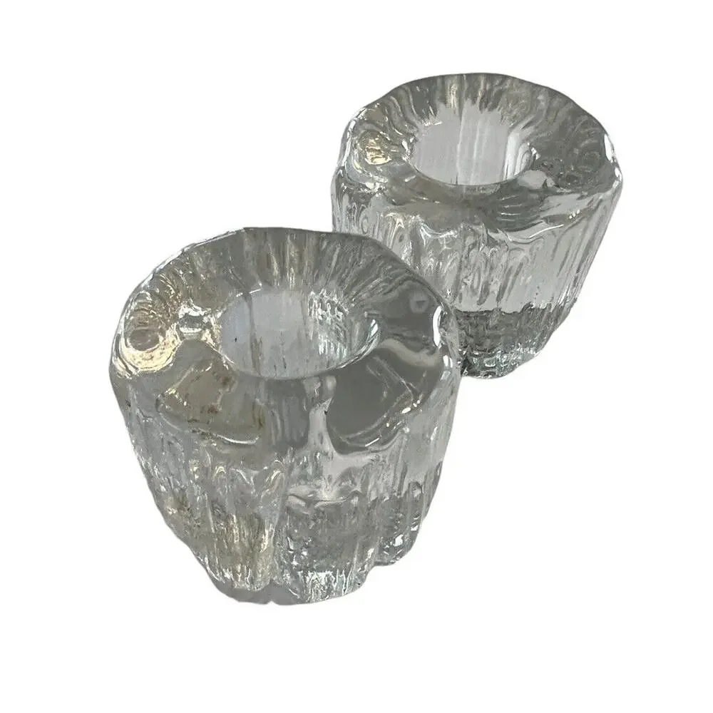 Vintage Ice Art Glass Candleholders MCM 70’s Scandinavian